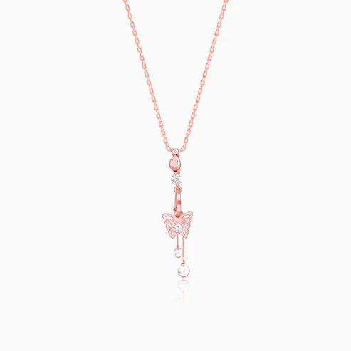 Rose Gold Charming Butterfly Pendant with Link Chain